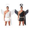 Pánský overal s jedním ramenem Anděl s péřovými křídly a pokrývkou hlavy Vestavěné šortky Cosplay kostým pro Halloween Rave Párty