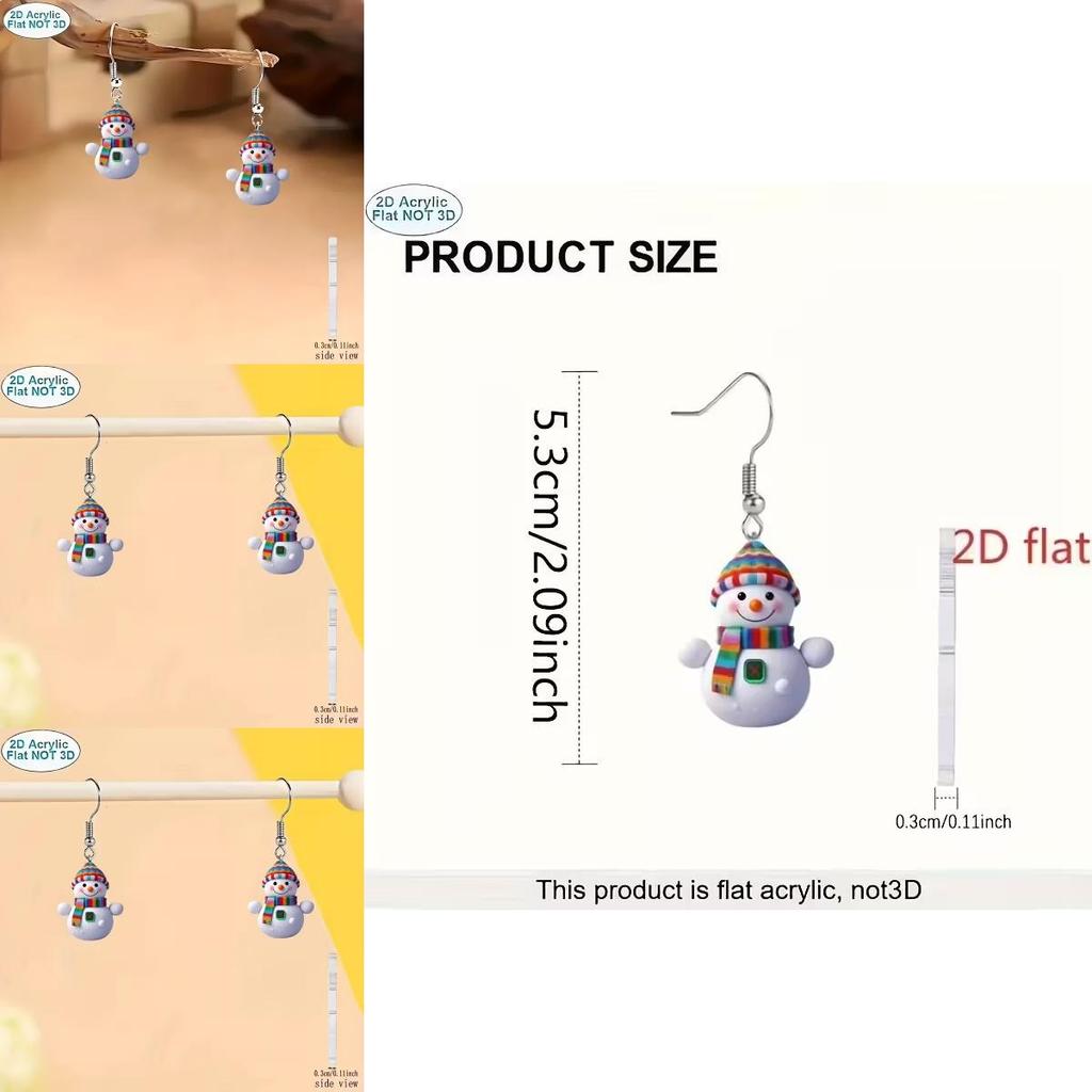 Acrylic Cartoon Snowman Earrings With Silver Studs For Casual Daywear