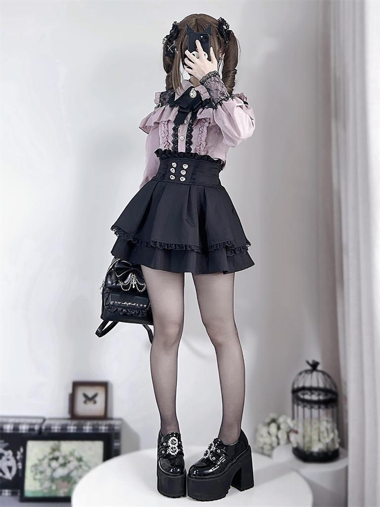 Jundakara Long Sleeve Open Shoulder Dress Set with Heart and Cute French Girly Fashion Blouse and Size Perfect for and Women's (3-Piece Set) Buckle,