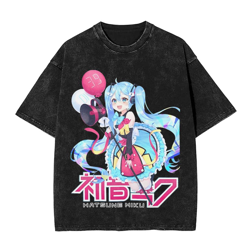 2026 Hot Sale Summer Japanese Anime Hatsune Miku Vintage Washed T Shirt Men Women Oversized Streetwear Graphic Tees Casual Cotton Tops Short Sleeve