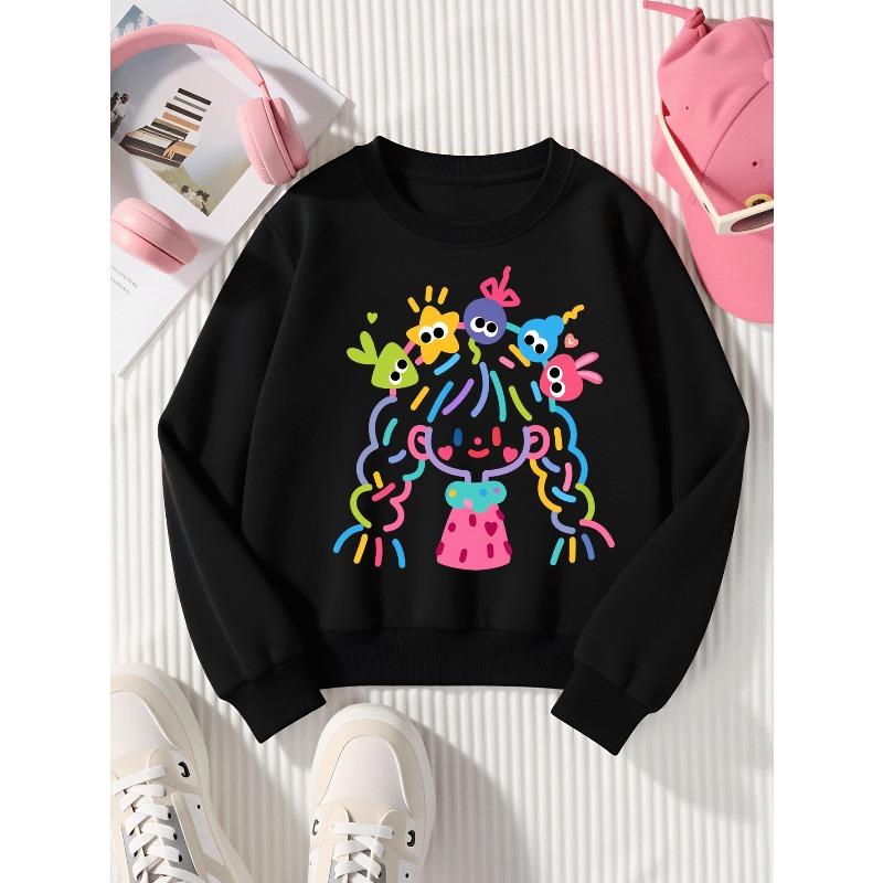 European sizes Kids' Sweatshirt, Kids' Clothing, Kids' Round Neck Fashion Sweatshirt, Colorful Hair Characters Fun Design, Casual And Sporty