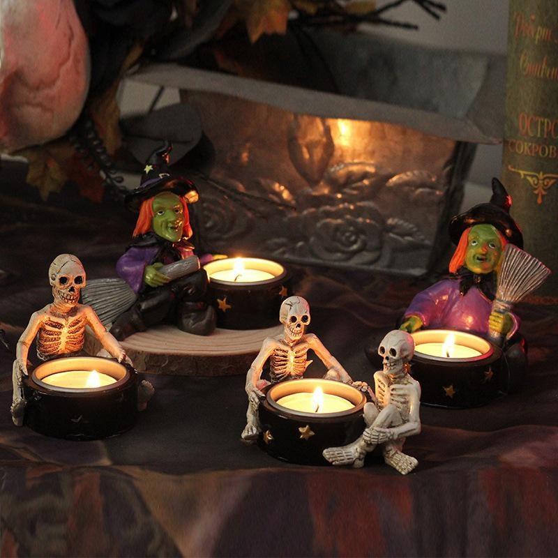Durable Resin Skull Candle Holder Vintage Skeleton Candlestick Tea Light Cup for Home Party Decoration