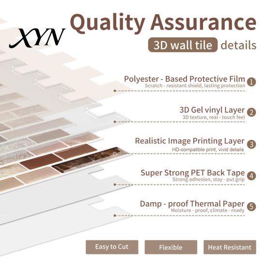 Flexible PET Wall Tiles 3D Gel Faux Mosaic Stickers, Easy Peel & Stick Backsplash Tile Removable Vintage Brick Wallpaper for Kitchen, Living