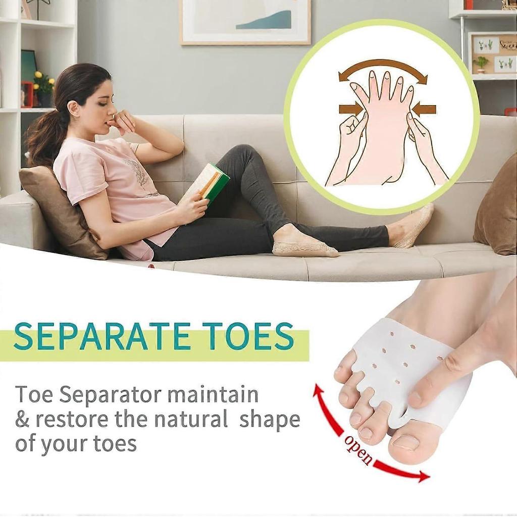 2 Pairs Silicone Toe Separators, Bunion Corrector Cushion, Metatarsal Pads, Ball of Foot Cushions, Breathable Soft Gel Foot Cushions for Men Women Str