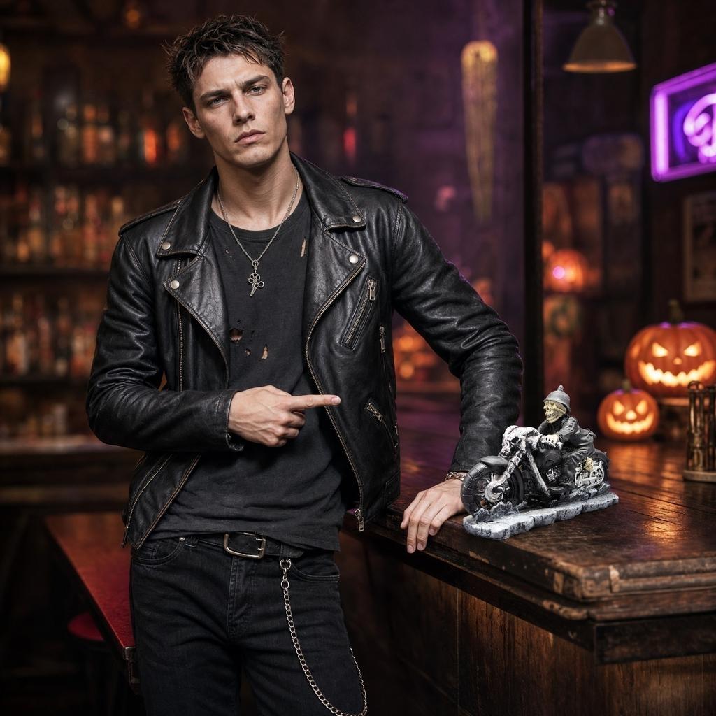 Creative Skull Motorcycle Figurine Halloween Party Desktop Ornament Decorative Craft Sculpture for Home Office Table Display