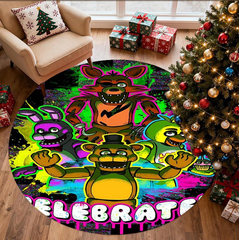 Five Nights at Freddy's Pattern Round Rug, Indoor/Outdoor Mat, for Picnic, Gameroom, Bedroom, Office, Living Room, Home Decor Carpet, Birthday Gift