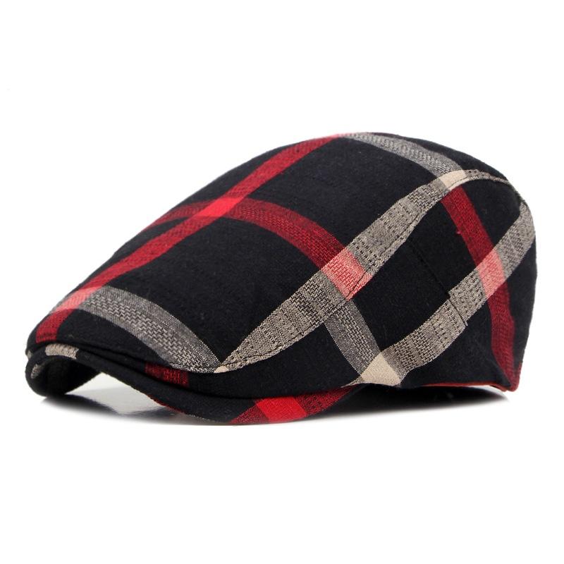 Stylish Unisex Beret Cap Vintage Plaid Pattern In 5 Colors