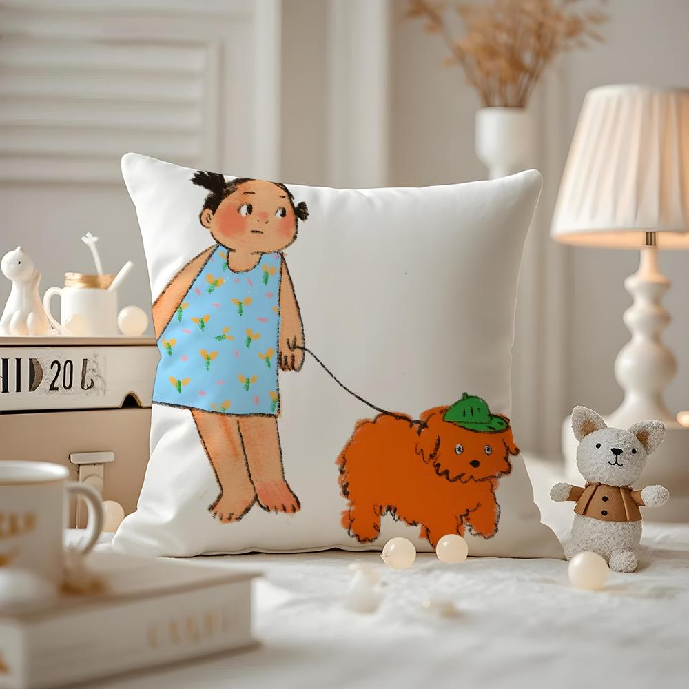 Illustrations Of Everyday Life Cushion Cover Pattern Printed Pillowcase For Living Room Sofa Cushion Cover & Bedroom Decor