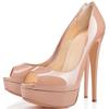 Crossdresser Sexy StilettosWomen Platform Peep Toe High Heel Sandals Nude Patent Leather Sexy Elegant Stiletto Heels Sandals