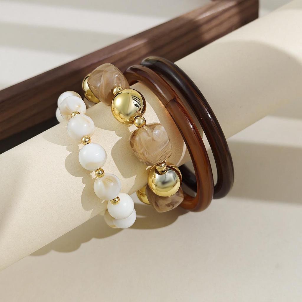 Vintage Baroque Women's Beaded Resin & Metal Bracelet Set