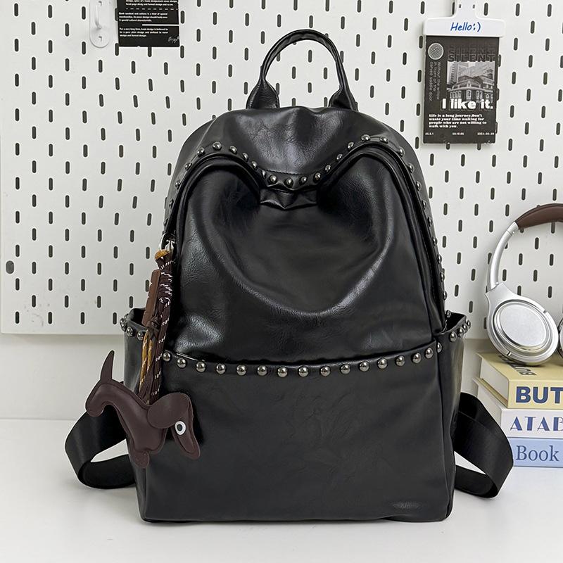 School bag, top-layer leather backpack, women's PU leather backpack, casual soft leather backpack, travel large capacity bag