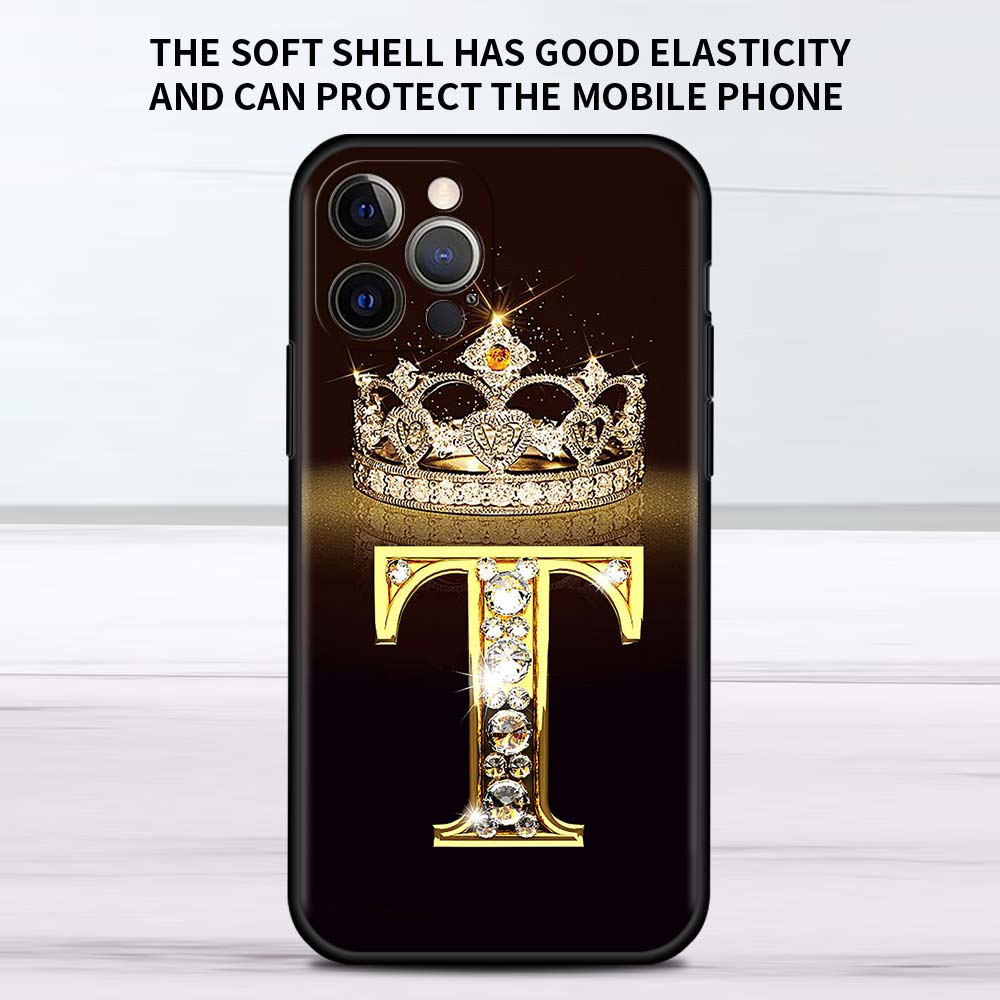 Letter Monogram Gold Marble Case For Apple iPhone 11 13 12 Pro 7 XR X XS Max 8 6 6S Plus 5 14 SE 2020 13Pro Black Phone Cover