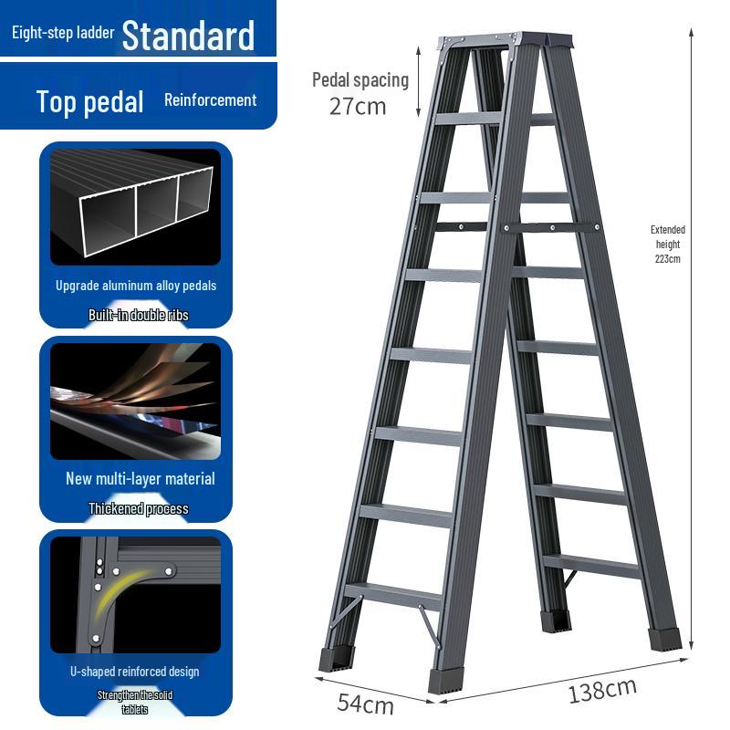 Aluminum Alloy Folding Telescopic A-Frame Ladder - Widened & Thickened, Lightweight, Double-Sided for Indoor Use