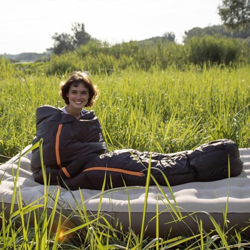 DERWAY Winter Lightweight Down Sleeping Bag with Pillow (220*85cm), Wide Version, 680FP Fill Power, -15°C to 8°C, Compact Sleeping Bag for Camping, Hi