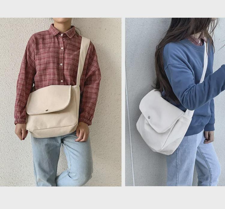 Koreansk crossbody-veske i lerret i skogsstil - uformell, enkel, retro og trendy skulderveske for kvinner og studenter