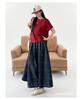 Maden Retro Cotton Gauze Plaid Maxi Skirt: Elastic Waist, Textured A-line Umbrella Design for Women