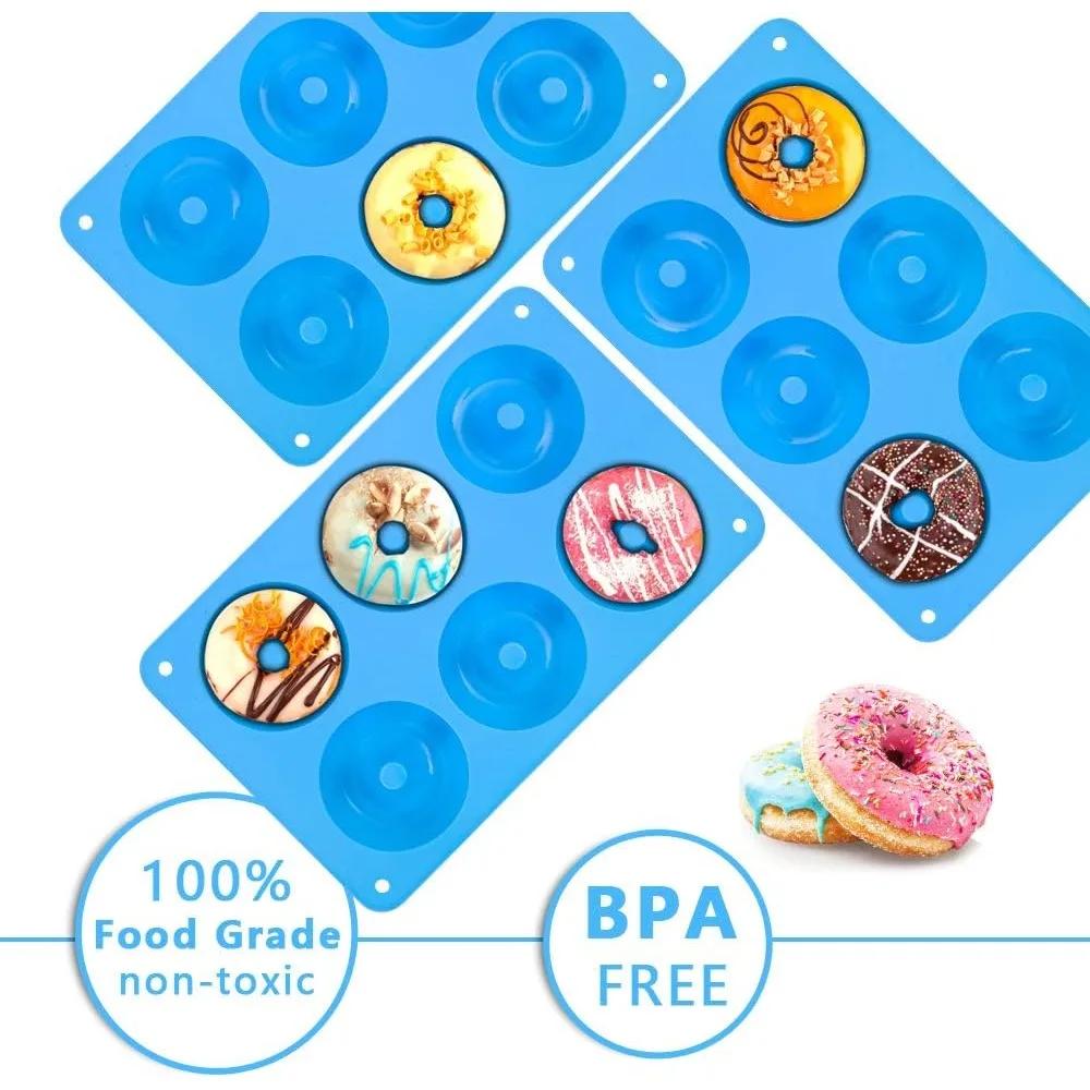3pcs/Set Silicone Donut Pan with Oil Glass Bottle 6 Holes Non-Stick Mold Baking Perfect Shaped Doughnuts Cake Biscuit Bagels