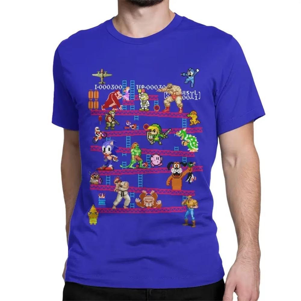 Men's  Collage T-Shirt Vintage Console Style Cotton round Neck Short Sleeve Tee Shirt Gift Idea for Gamers