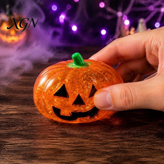 Stretchy Pumpkin Toy 1/4Pcs Halloween Stress Relief with Steamer, Glitter Head Squeeze Sensory Toy, Party Favors for Kids and Adults