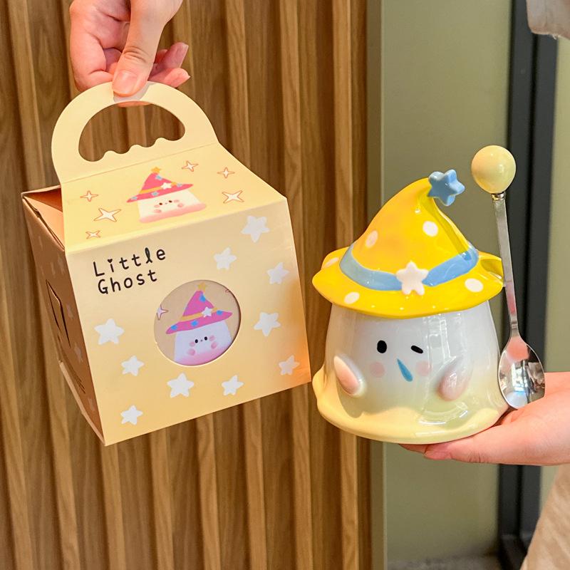 Niedliche und skurrile Geburtstagsgeschenk-Geistertasse mit Deckel Mädchen Souvenir Keramiktasse praktisches Geschenk