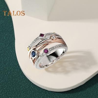 Women Finger Ring Colorful Geometric Cubic Zirconia Stackable Finger Band Polished Party Wedding Ring Jewelry Accessory