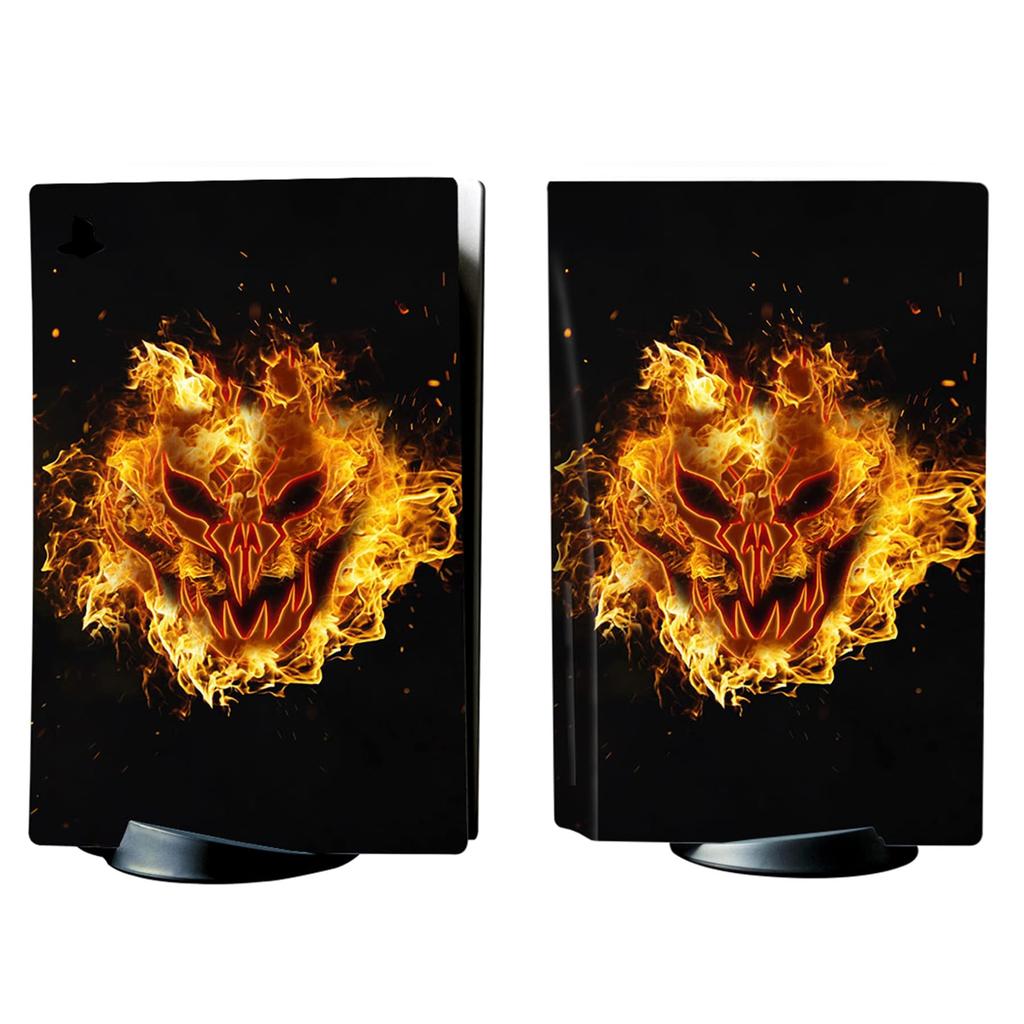PlayVital PS5 Disc Edition Konsolen-Aufkleber, PS5-Aufkleber für PS5-Controller, Ladestationen, Headsets und Medienfernbedienungen [Feuerdämonen]