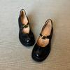 Sheepskin Version~ British Versatile Thick-soled Round-headed Small Leather Shoes for Women's Retro Shallow Mouth One-word Buckle Thick-heeled Mary 