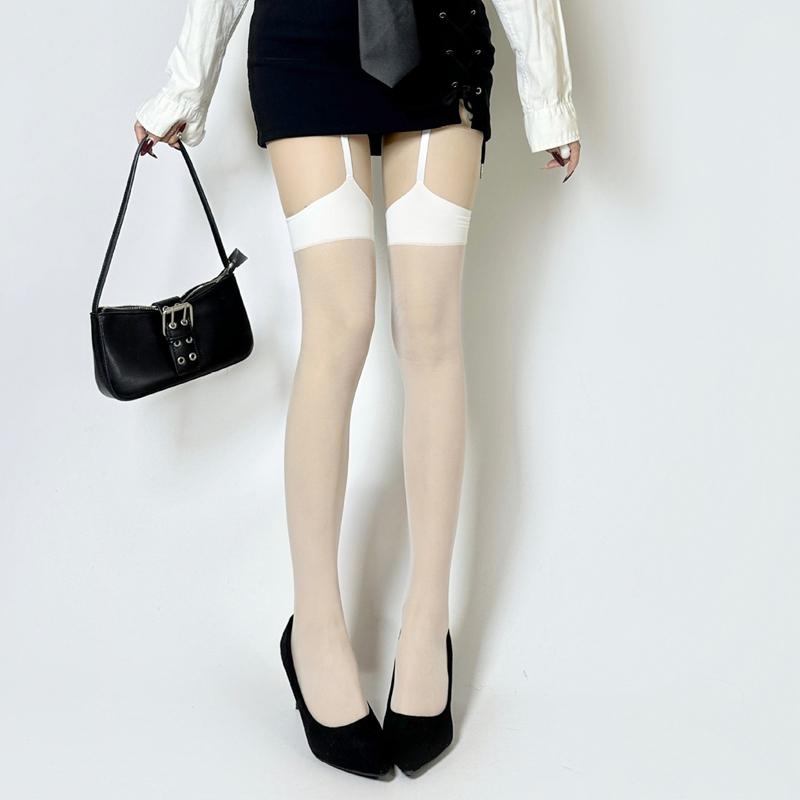 Mixed Colors Garter Belt Socks Office Ladies Sexy Suspender Stockings Women Sheer Thigh Long Socks Exposed Skin Women's Hosiery