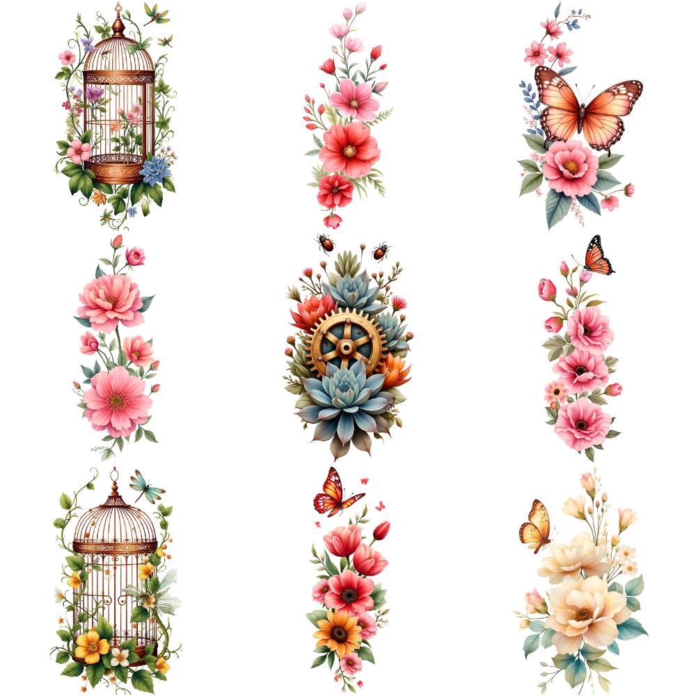 9pcs Temporary Tattoo Butterfly Tattoos Waterproof Long-lasting Body Stickers Floral Tattoos Colorful For Adult Back
