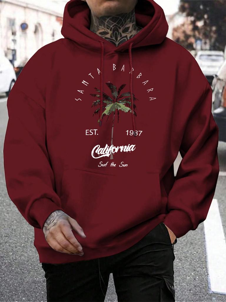 Galafonia Coconut Palm Santa Barbara Print Men Hoodie Pocket All-Match Hoody Loose Casual Man Pullovers Autumn Fleece Clothing