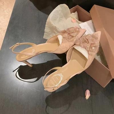 Mode Fleur Talons Hauts Femmes Pantoufles Luxe Cristal Chaussures à Talons 2025 Été Sandales à Bout Pointu Escarpins Stilettos Zapatillas De Mujer