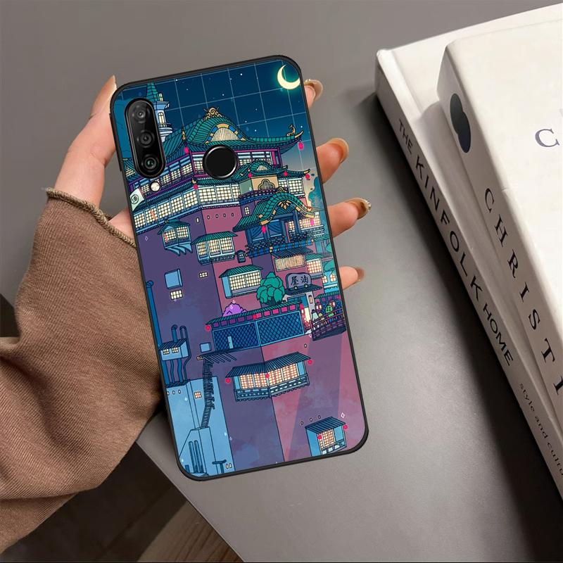 Neon Village Bathhouse Night For Huawei Nova 12s 12i 11i 8i 7i 9 10 SE Y90 Y60 Y70 Y72 Y61 Y91 P30 P40 Lite P60 Pro Case