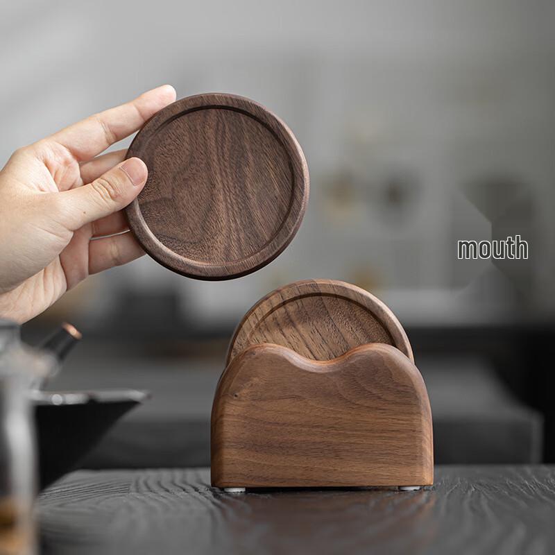 Black Walnut Solid Wood Coaster Set with Holder