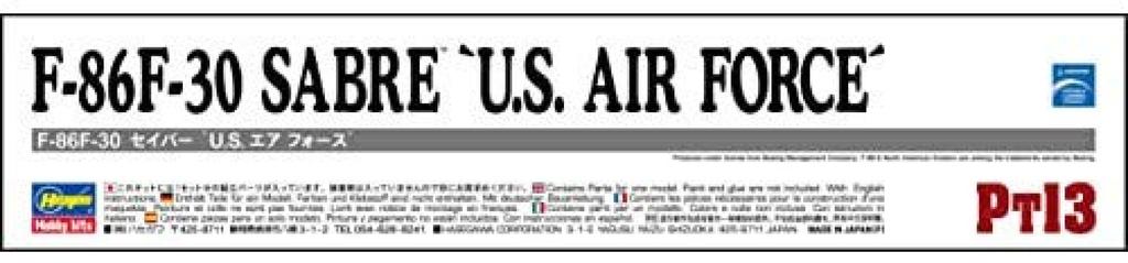 Hasegawa Air Force Sabre Air Force Plastic Model PT13 1/48 U.S. F-86F-30 U.S.