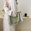 2pcs/set Elegant Transparent Jelly Bag PU Leather Large Capacity PVC Composite Tote Bags Waterproof Candy Color