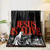 Jesus, Blanket, Religious Jesus Print, Dark Backdrop, Bold Lettering Printed Blanket for Living Room Bed Couch Lunch Break Blanket for Festival Gift