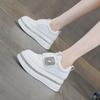 2025 Autumn Women's Rhinestone Sneakers - Petite Height Boost, Magic Tape Closure, Casual Trendy Thick Sole, White