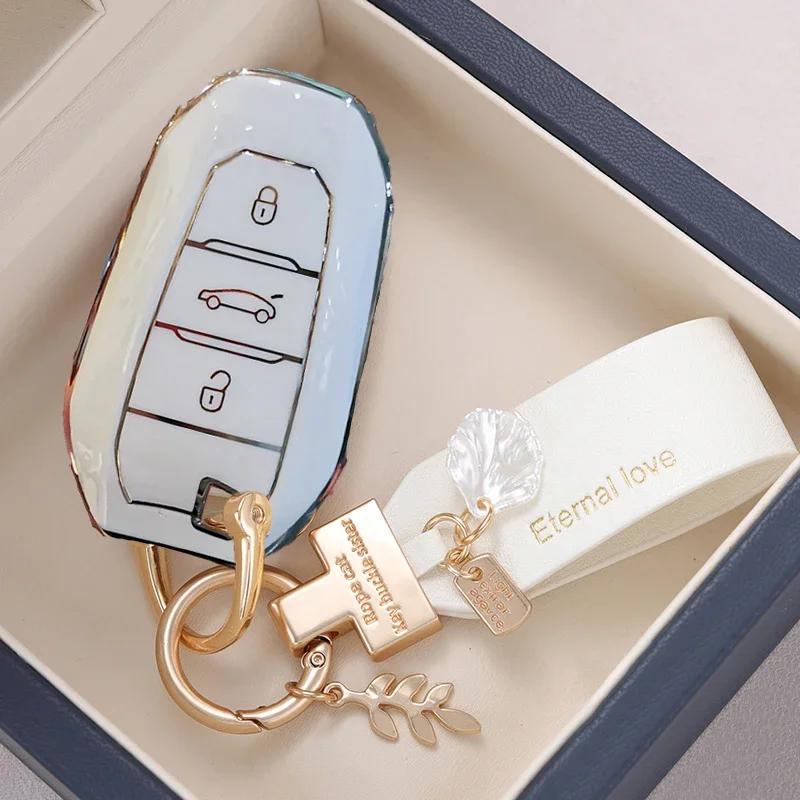 Étui Porte-Clés pour Voiture Nouveau Coque de Protection en TPU pour Clé de Voiture à Distance pour Peugeot 308 408 508 2008 3008 4008 5008 Citroen C4 C4L C6 C3-XR Pi