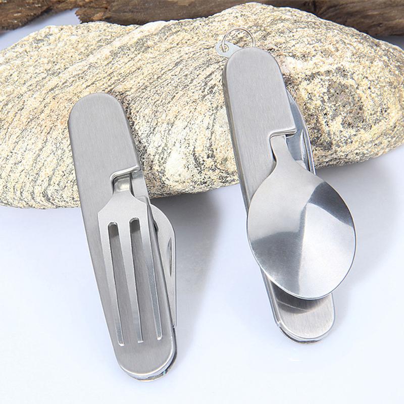 Multi-Functional Camping Cutlery Set Stainless Steel Folding Fork Spoon Knife Opener Detachable Tableware Travel Picnic Utensils