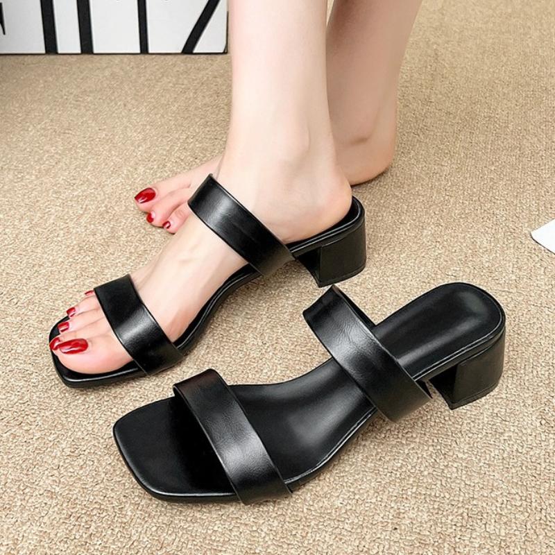 Women's Summer Square Open Trigger Slippers 2025 New Retro Casual Sexy Leopard Print Sandals Women's Shoes De Mujer
