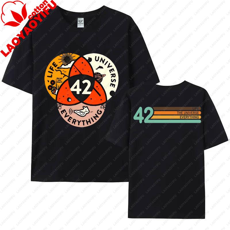 42 Life Universe Everything 2 Side Print TShirt Vintage Pyramid Hitchhikers Guide Galaxy Graphic T Shirts ShortSleeve Tees