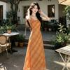 French Temperament Swinging Neck Plaid Dress Summer New Vacation Style Dating Waist Dress Women's Clothing
