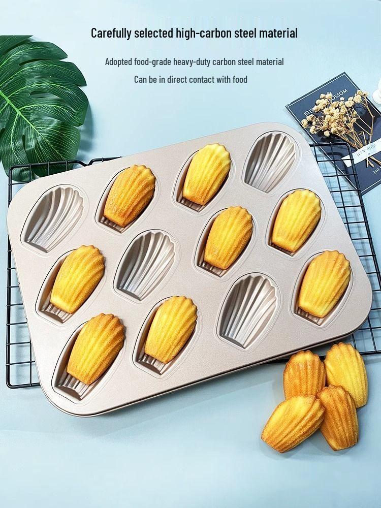 Gold Non-Stick 12-Cup Madeleine Cake Mold for Home Oven