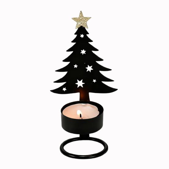 Metal Christmas Tree Candlestick Small Tree Shaped Candle Holder Holiday Tabletop Centerpiece for Home Shelf Fireplace Decor