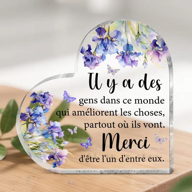 2D Flat Heart-Shaped Acrylic Desktop Decoration Plaque, Floral Design, Home Decor Plaque Hanging Wall Art Decorative Garden Decoration for Room Door S