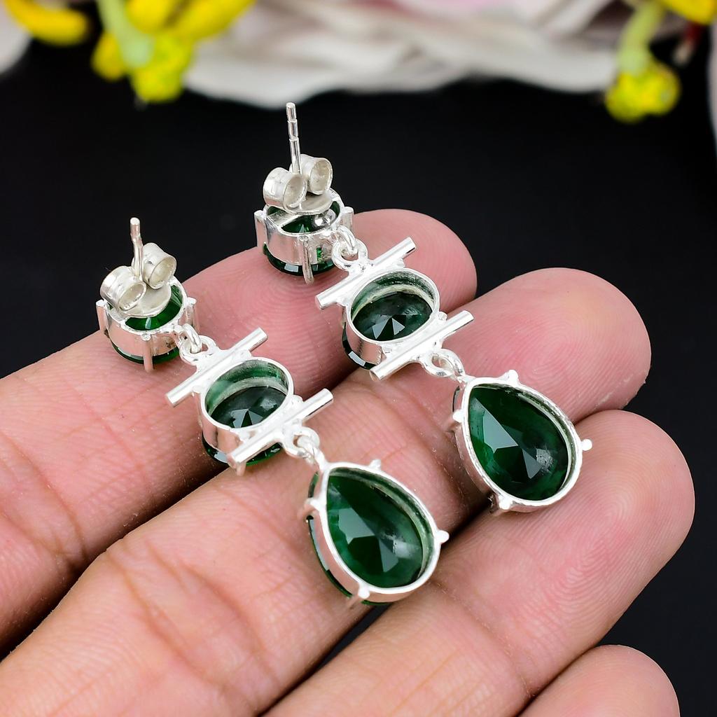 Chrome Diopside Gemstone Handmade 925 Sterling Silver Jewelry Earring 1.77" KG-292