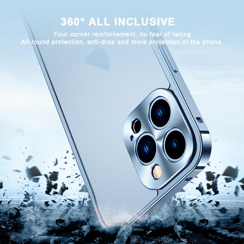 Coque de téléphone à cadre métallique Pour iPhone 17 11 12 13 14 15 16 Pro Max Alliage d'aluminium Protection Complète de l'Objectif Coque Arrière Métallique Plaqué Pour iPhone 13 mini