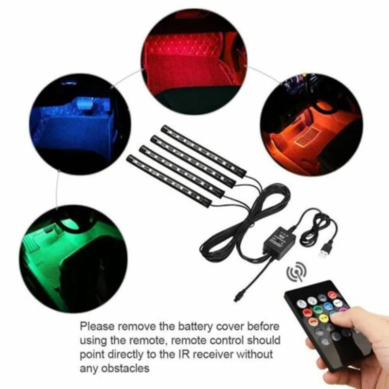 48 Led Car RGB Ambient Light LED Auto Foot Strips USB Automotive Interior Lights Strip Decoration Bar Remote Control Atmosphere Lamp