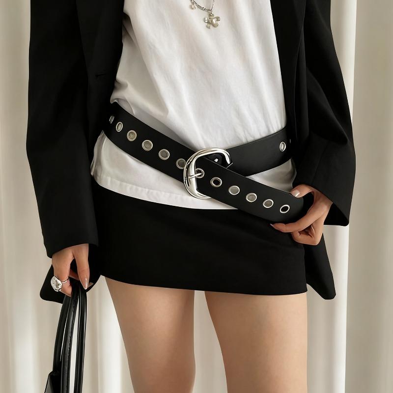 

Punk Pu Wide Belts for Women Fashion Casual Versatile Dress Accessories Girdle Hip Hop Punk Rivet Pin Buckle Red Waistband чёрный
