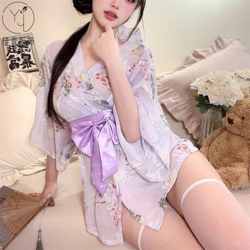 Sexy Underwear Japanese Embroidered Kimono Set Bow Belt Sexy Temptation Flirting Hot Uniform